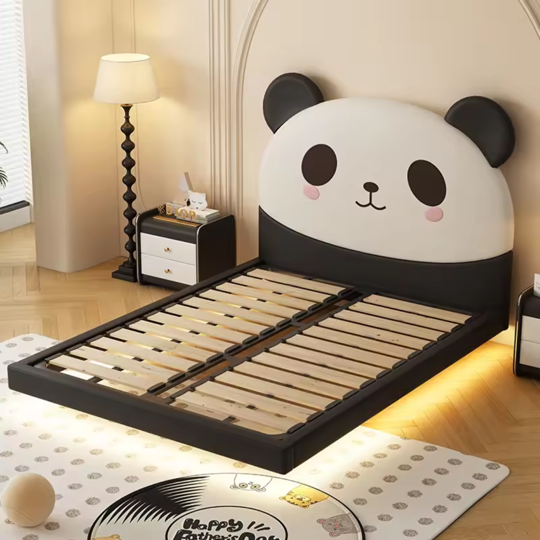 Panda Theme Leather Kids Bed With LED / Ruchi