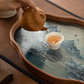 Simple Bamboo Wood Glass Serving Tray / Ruchi