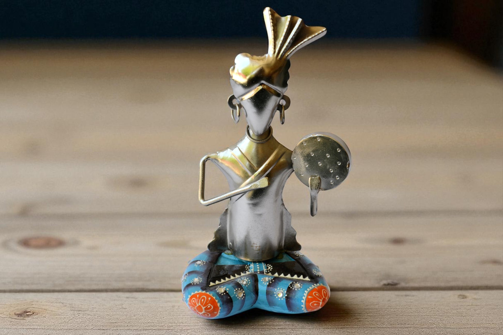 Handcrafted Tribal Musician Metal Statue / Ruchi