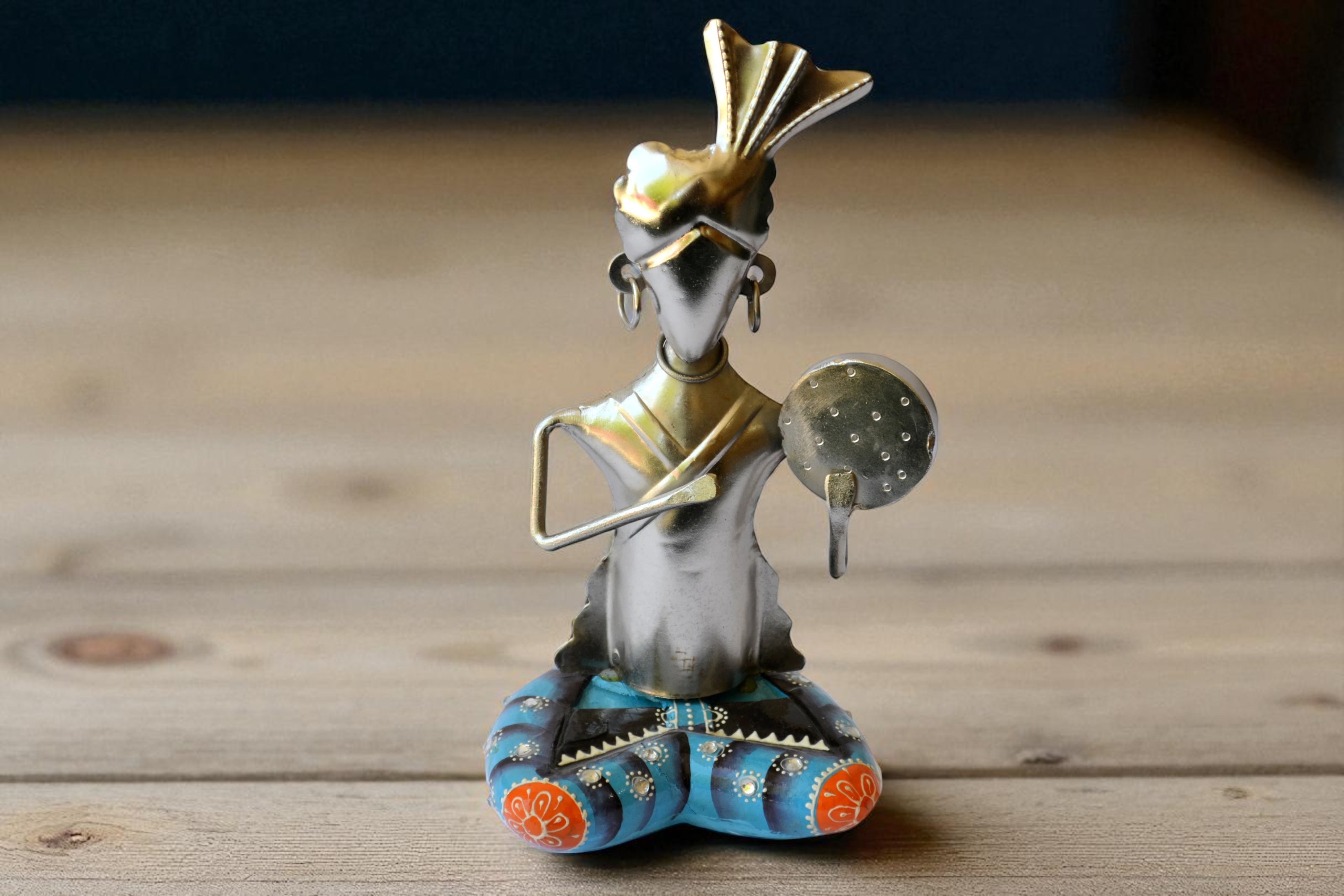 Handcrafted Tribal Musician Metal Statue / Ruchi