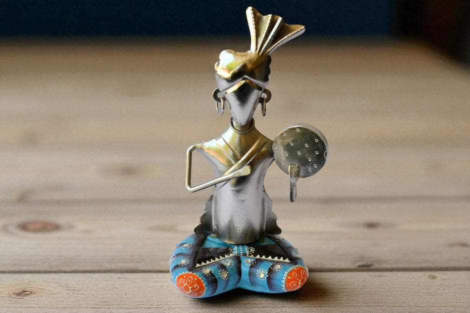 Handcrafted Tribal Musician Metal Statue / Ruchi