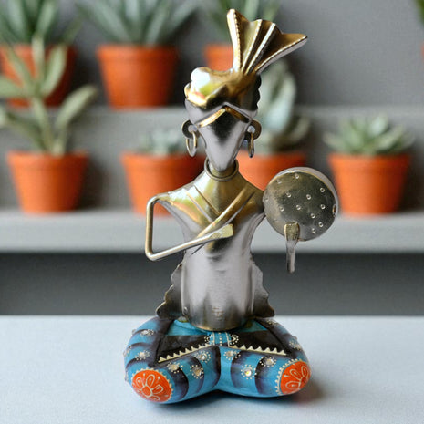 Handcrafted Tribal Musician Metal Statue / Ruchi