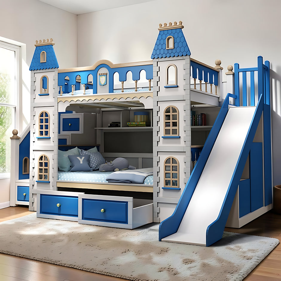 Wooden Castle Bunk Bed With Slide / Ruchi
