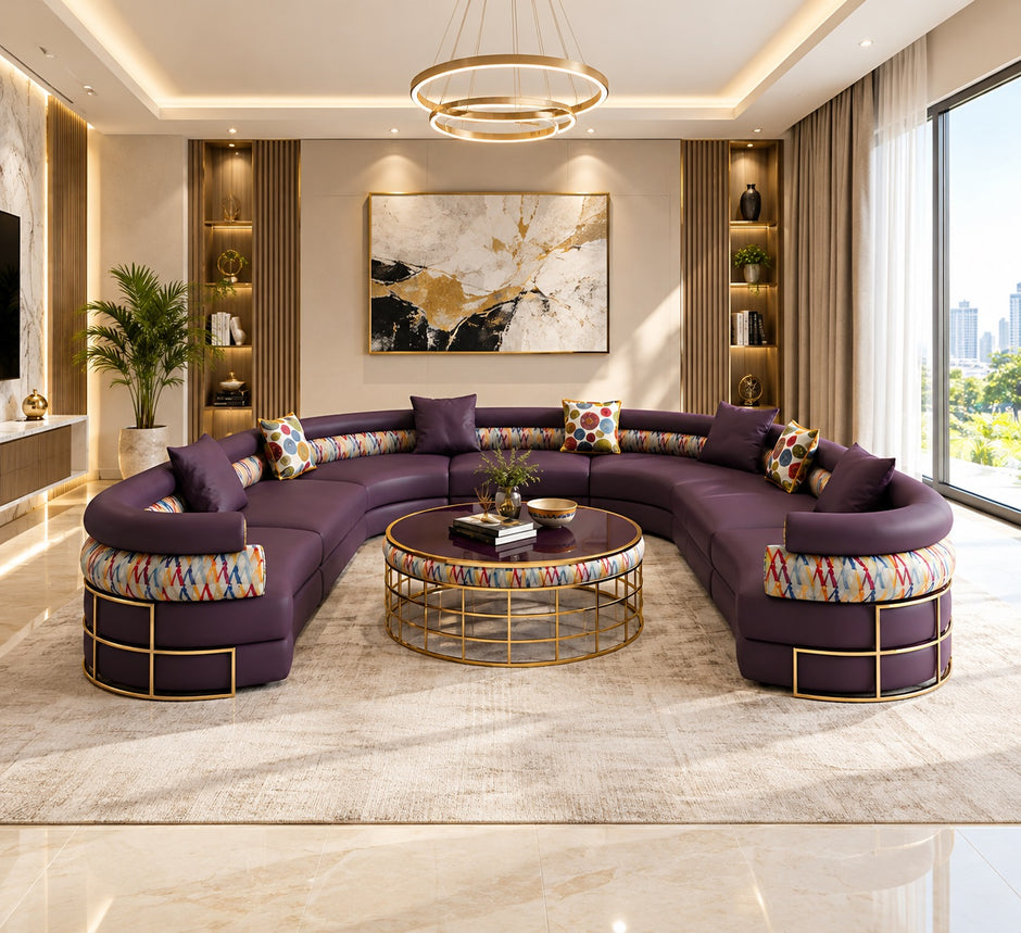 Multicolor U-Shaped Leather Sectional Round Sofa / Ruchi