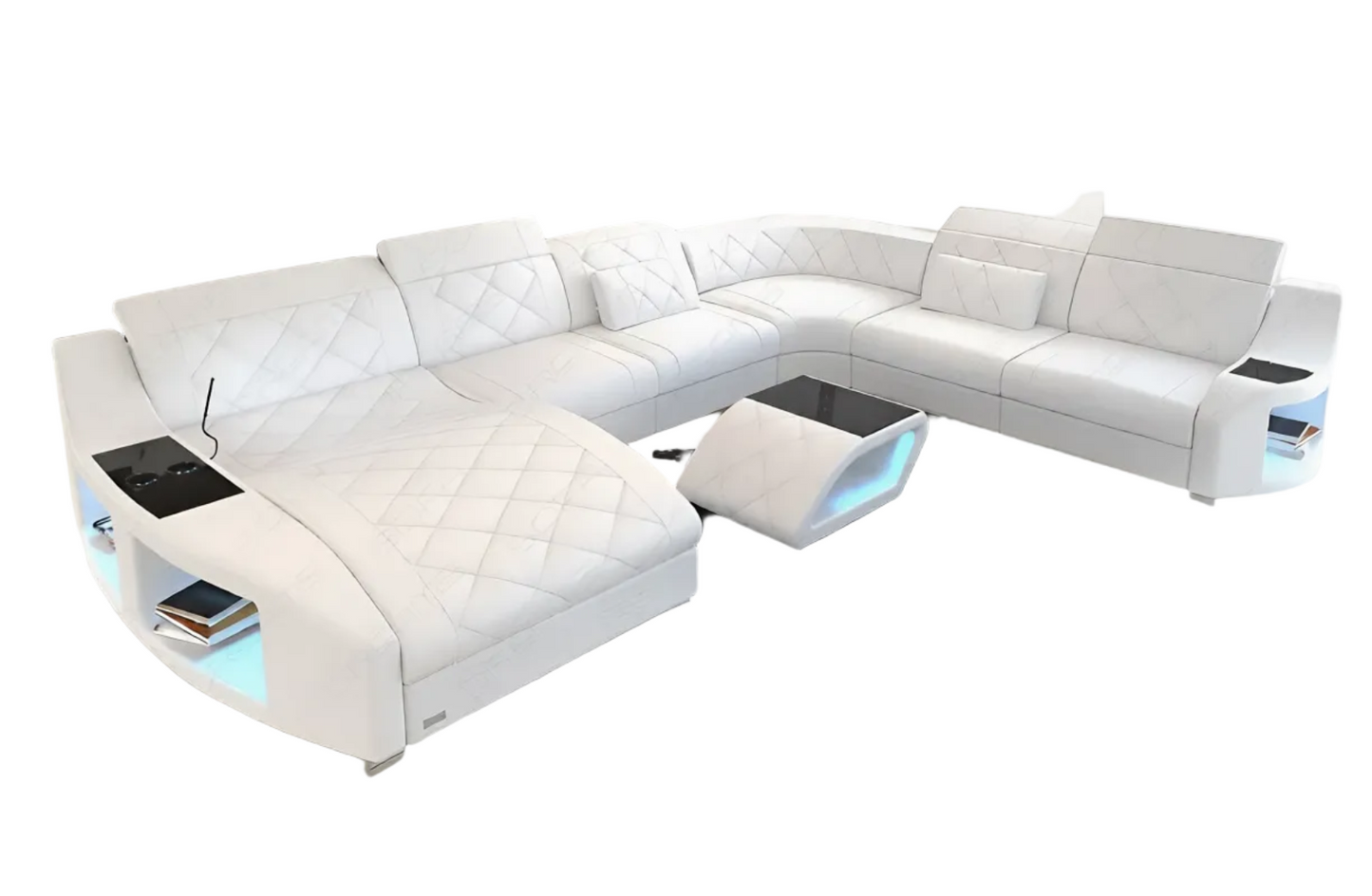 Diamond Design LED Embedded Leather Sectional-Sofa