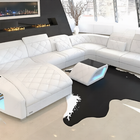 Diamond Design LED Embedded Leather Sectional-Sofa