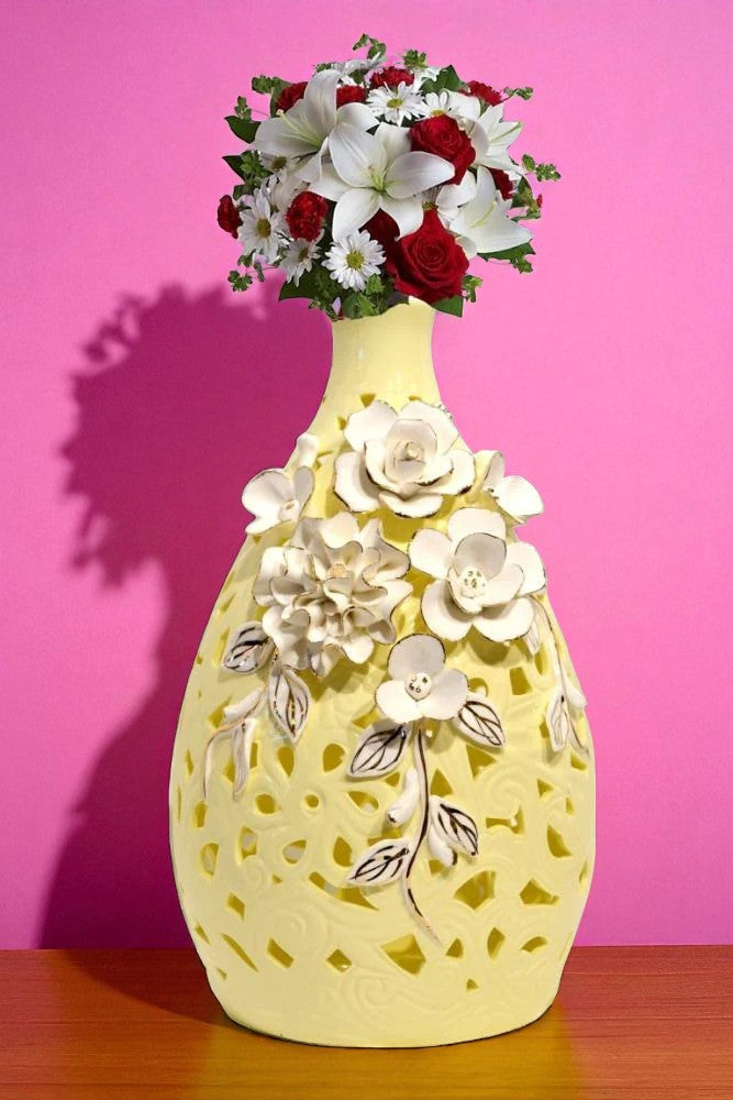 Intricate Yellow Porcelain Flower Vase / Ruchi