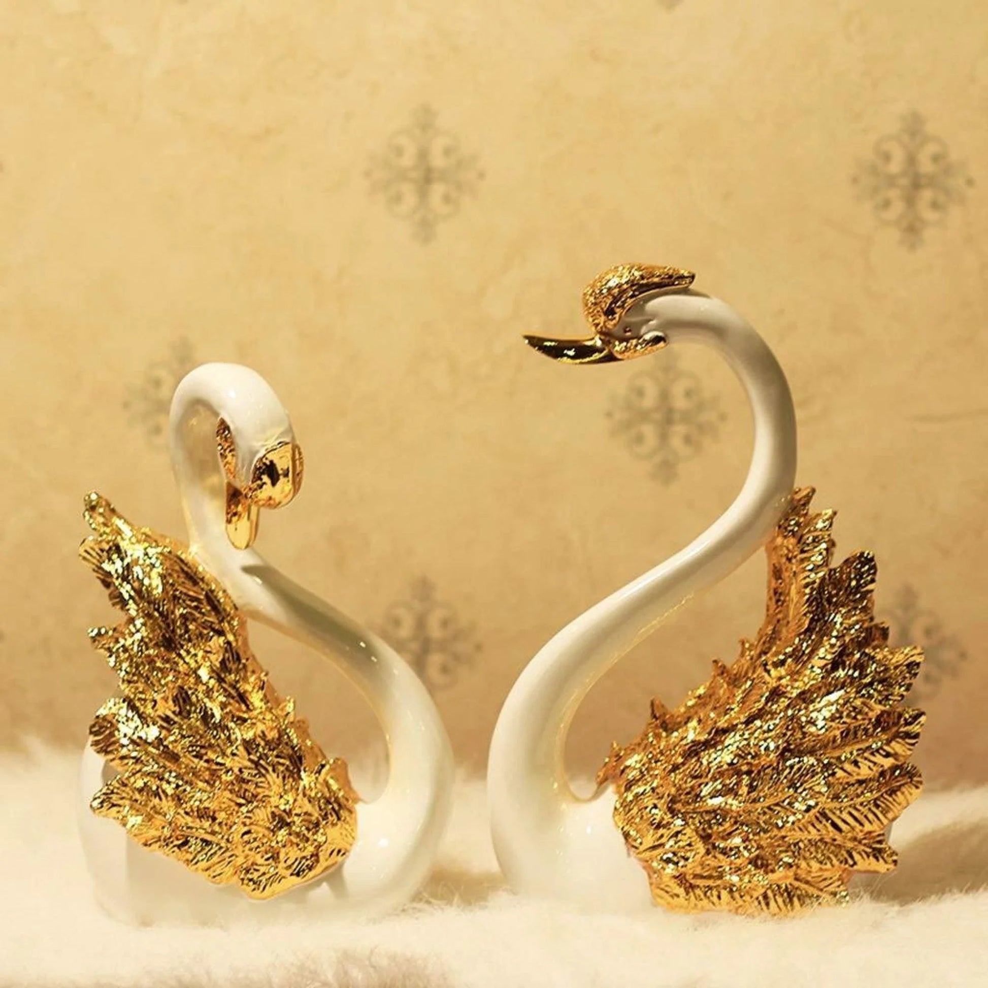 Eye-Pleasing White And Golden Resin Decorative Show Piece / Ruchi