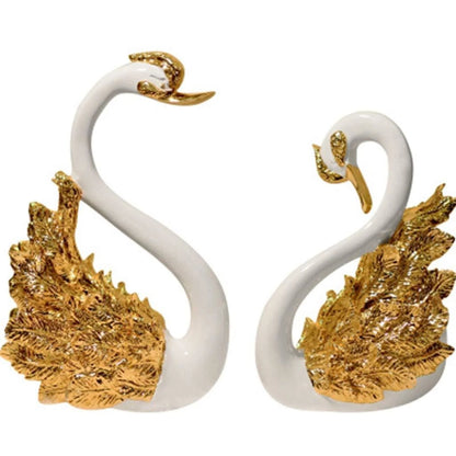Eye-Pleasing White And Golden Resin Decorative Show Piece / Ruchi