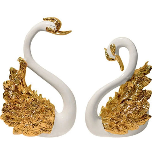 Eye-Pleasing White And Golden Resin Decorative Show Piece / Ruchi