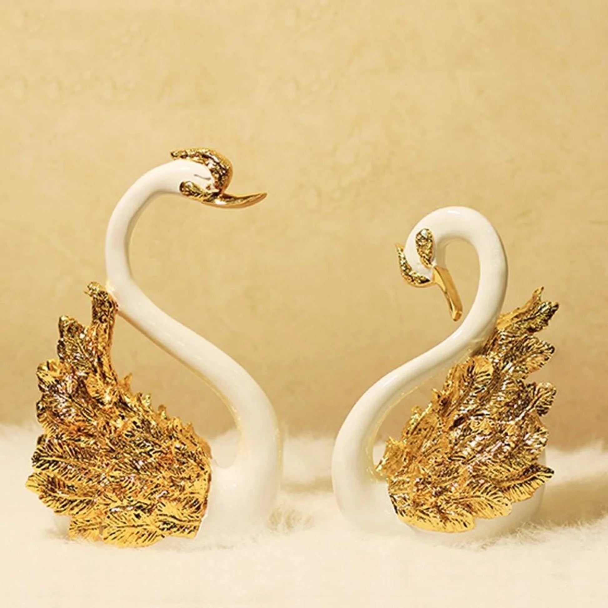 Eye-Pleasing White And Golden Resin Decorative Show Piece / Ruchi