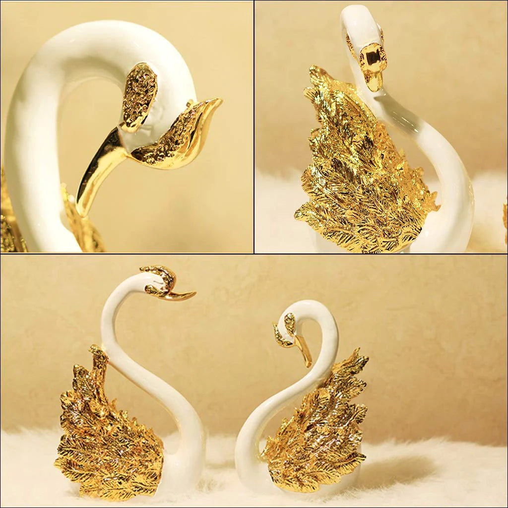 Eye-Pleasing White And Golden Resin Decorative Show Piece / Ruchi