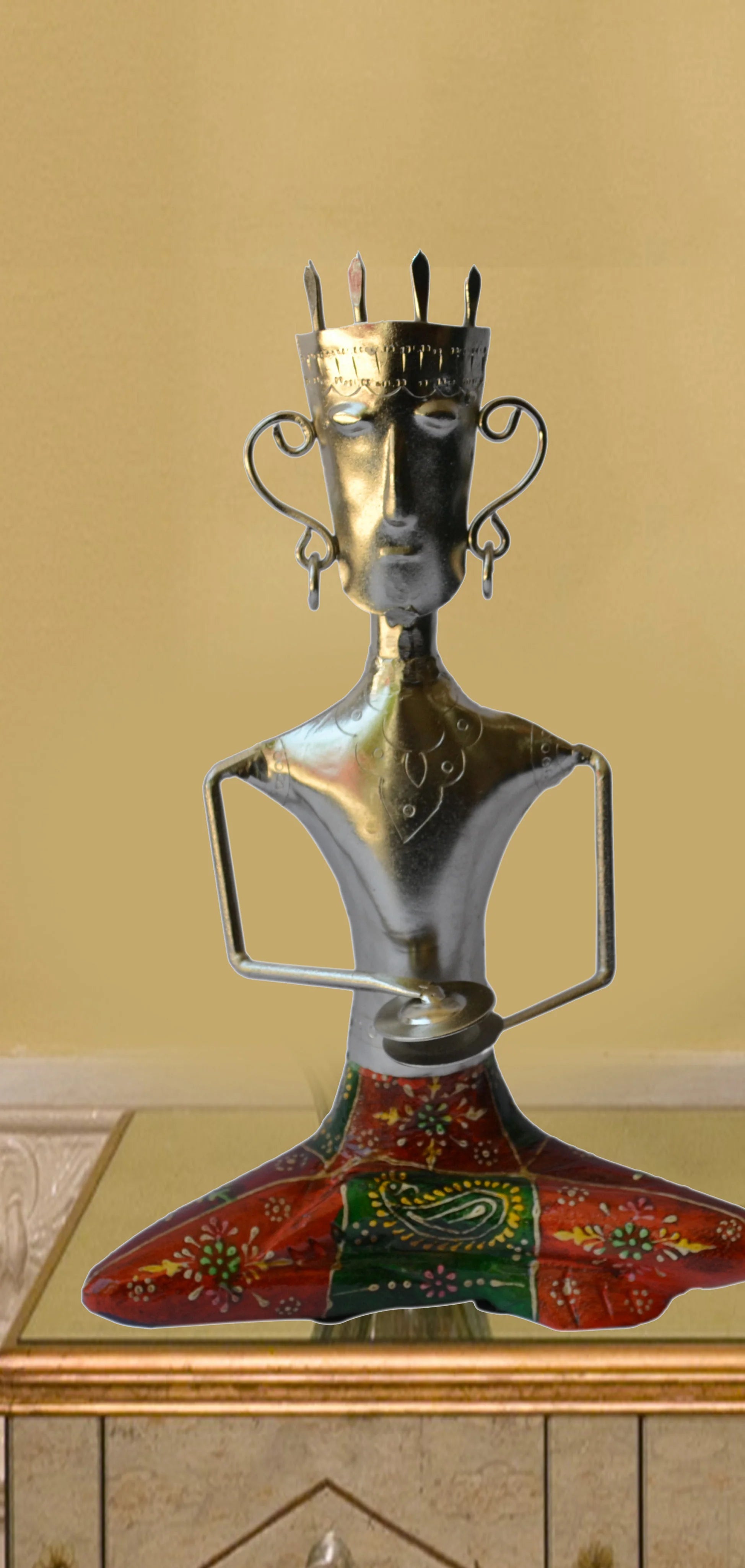 Decorative Metal Statue Playing Khanjani / Ruchi