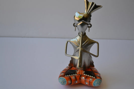 Elegant Metal Showpiece Of Tribal Musicians Playing Flute / Ruchi
