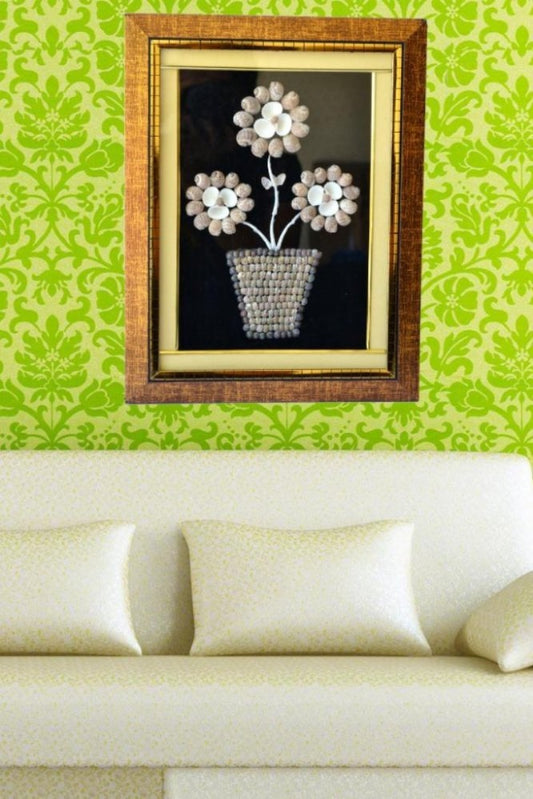 Artistic Creative Glass Framed Flower Pot Wall Art / Ruchi
