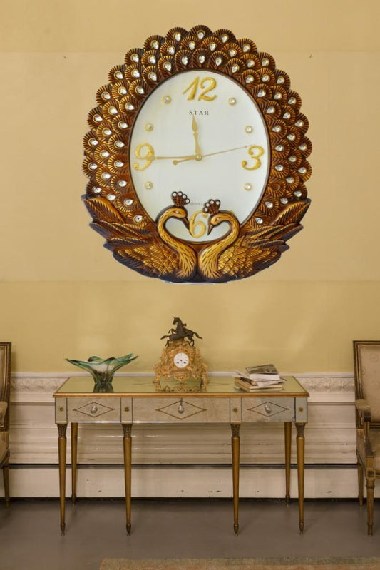 Lavish Enthralling Copper Gold Oval Shaped Quartz Wall Clock / Ruchi