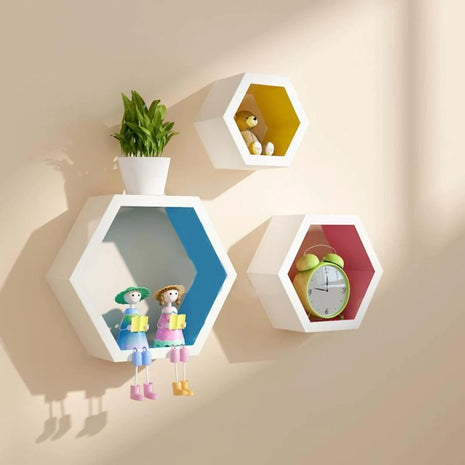 Multicolored Hexagonal Wooden Wall Shelf / Ruchi