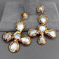 1 Pair Cross Design White Pearl Gold Plated Stud Earrings / Ruchi