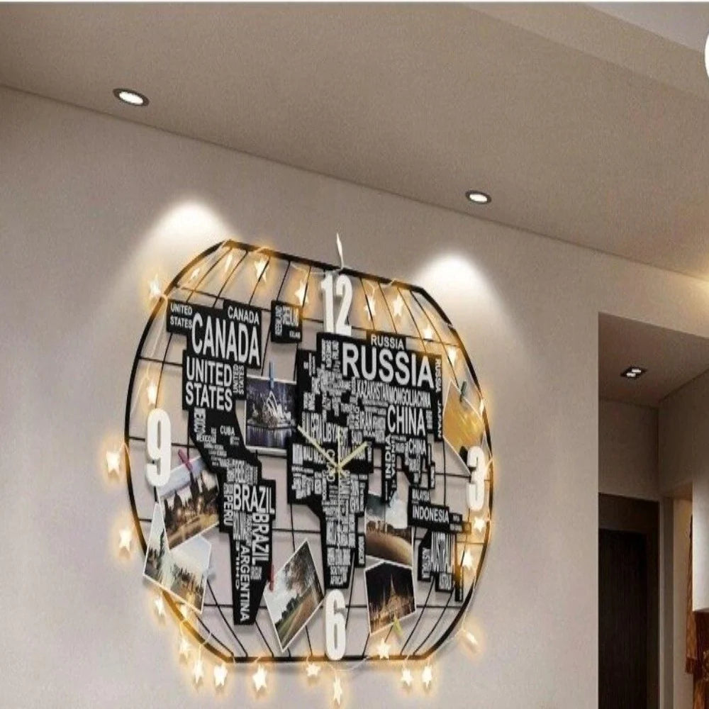 Elegant Metal 3D Abstract World Map Inspired Wall Clock / Ruchi