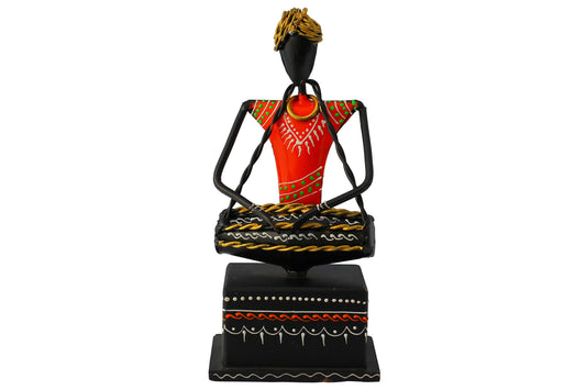 1 Pc Enticing Marvelous Metal Sculpture Of A Tribal Musician For Home décor / Ruchi