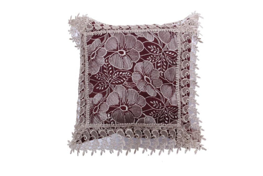 Graceful 15 x 15 Inches Floral Lace Embroidered Cushion Cover / Ruchi