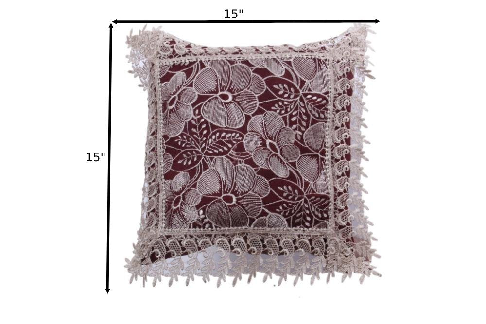 Graceful 15 x 15 Inches Floral Lace Embroidered Cushion Cover / Ruchi