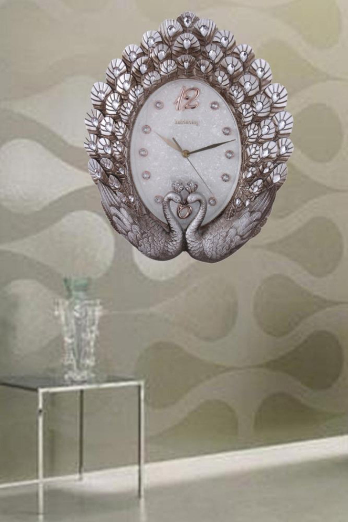 Aesthetic Peacock Design Glass Wall Clock / Ruchi