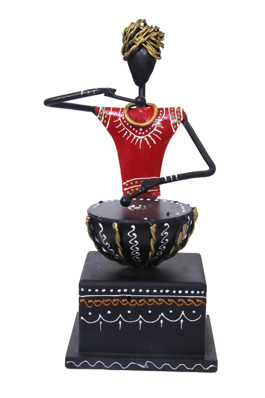 1 Pc Stunning Decorative Metal Sculpture Playing A Drum / Ruchi