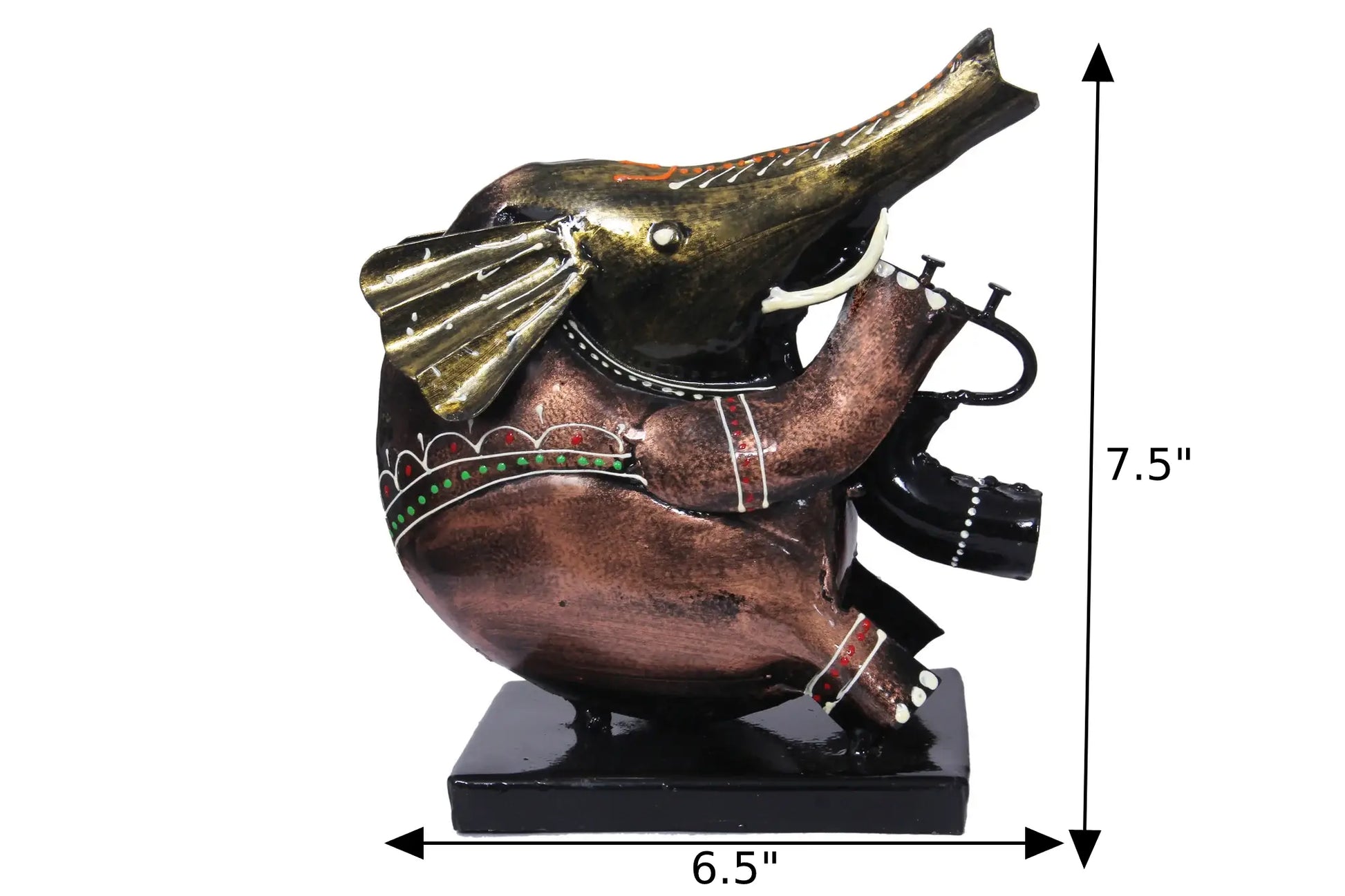 Adorable Brown And Gold Metal Figurine Playing Musical Instrument / Ruchi
