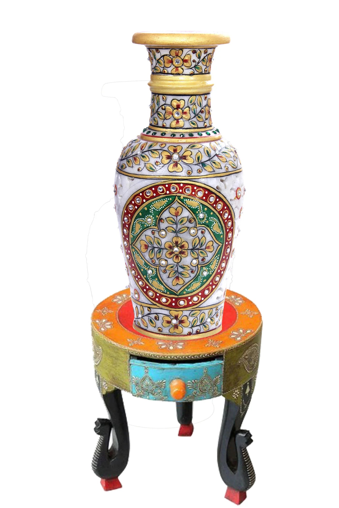 Traditional Handcrafted Embellished Marble Table Vase / Ruchi