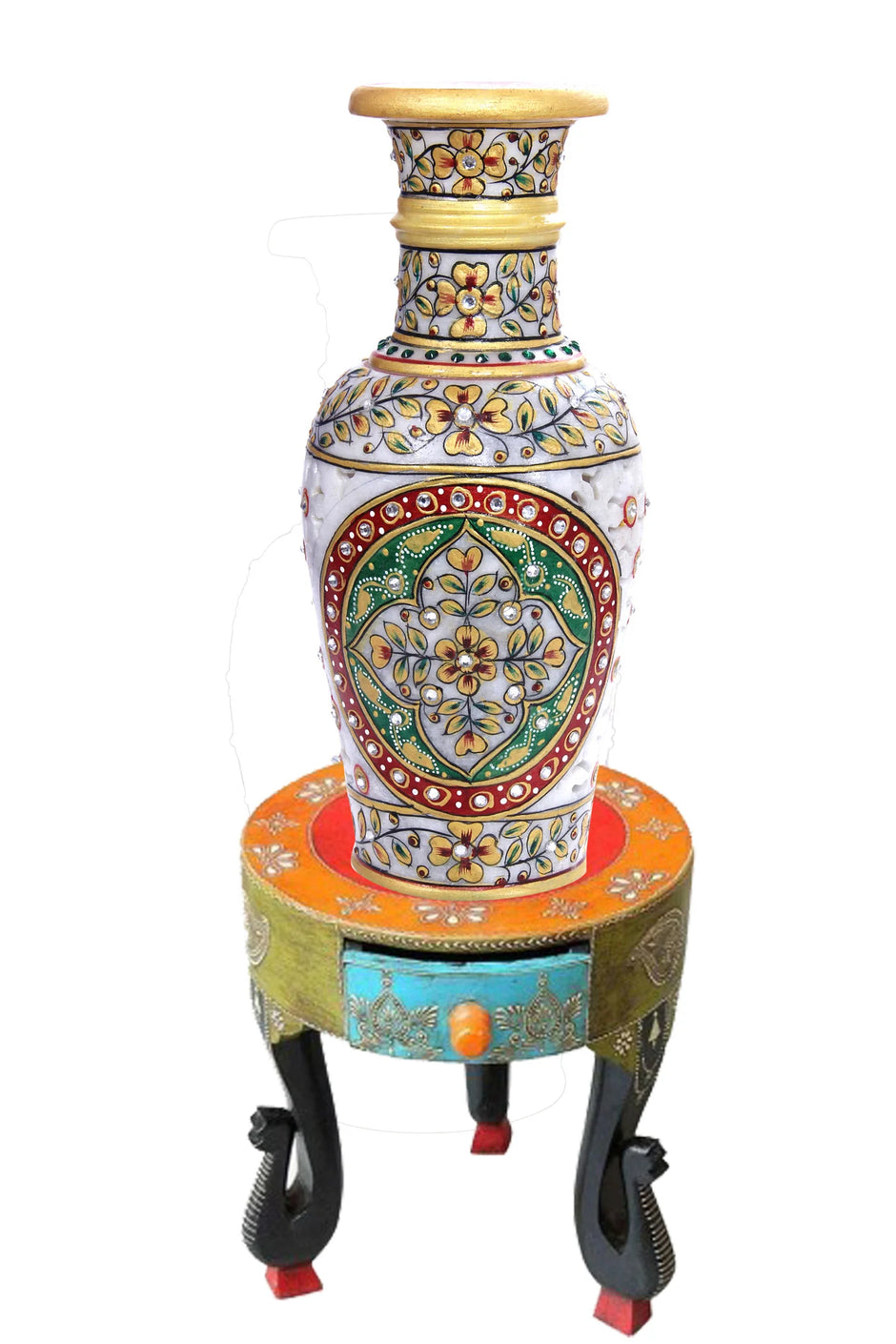 Traditional Handcrafted Embellished Marble Table Vase / Ruchi