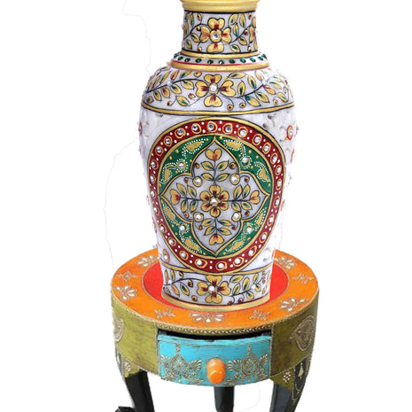 Traditional Handcrafted Embellished Marble Table Vase / Ruchi