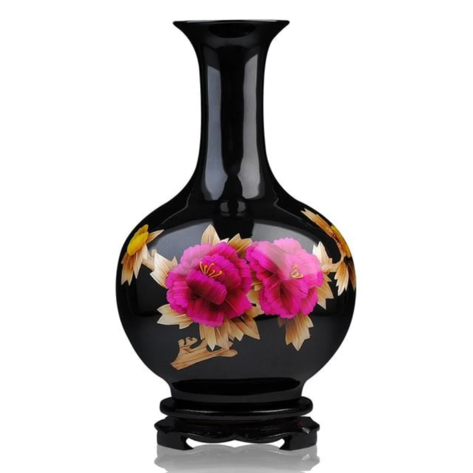 Hand-Painted Red Flower Ceramic Vase / Ruchi