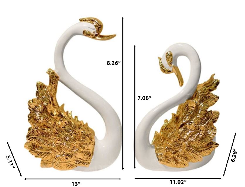 Eye-Pleasing White And Golden Resin Decorative Show Piece / Ruchi