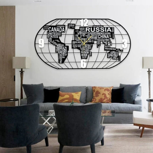 Elegant Metal 3D Abstract World Map Inspired Wall Clock / Ruchi