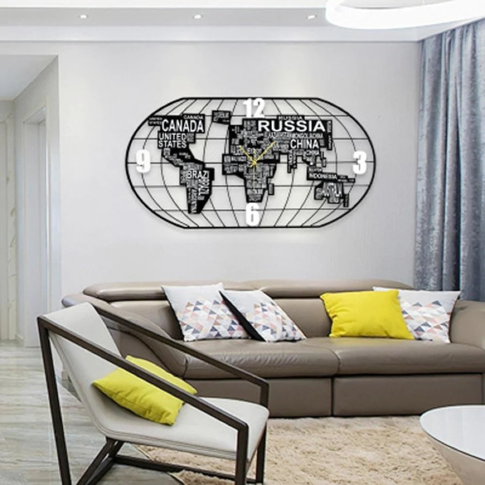 Elegant Metal 3D Abstract World Map Inspired Wall Clock / Ruchi