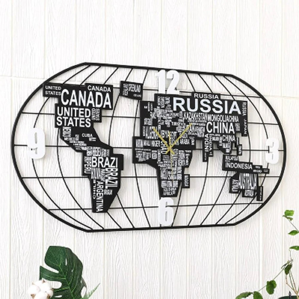 Elegant Metal 3D Abstract World Map Inspired Wall Clock / Ruchi