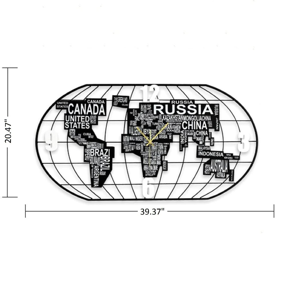 Elegant Metal 3D Abstract World Map Inspired Wall Clock / Ruchi