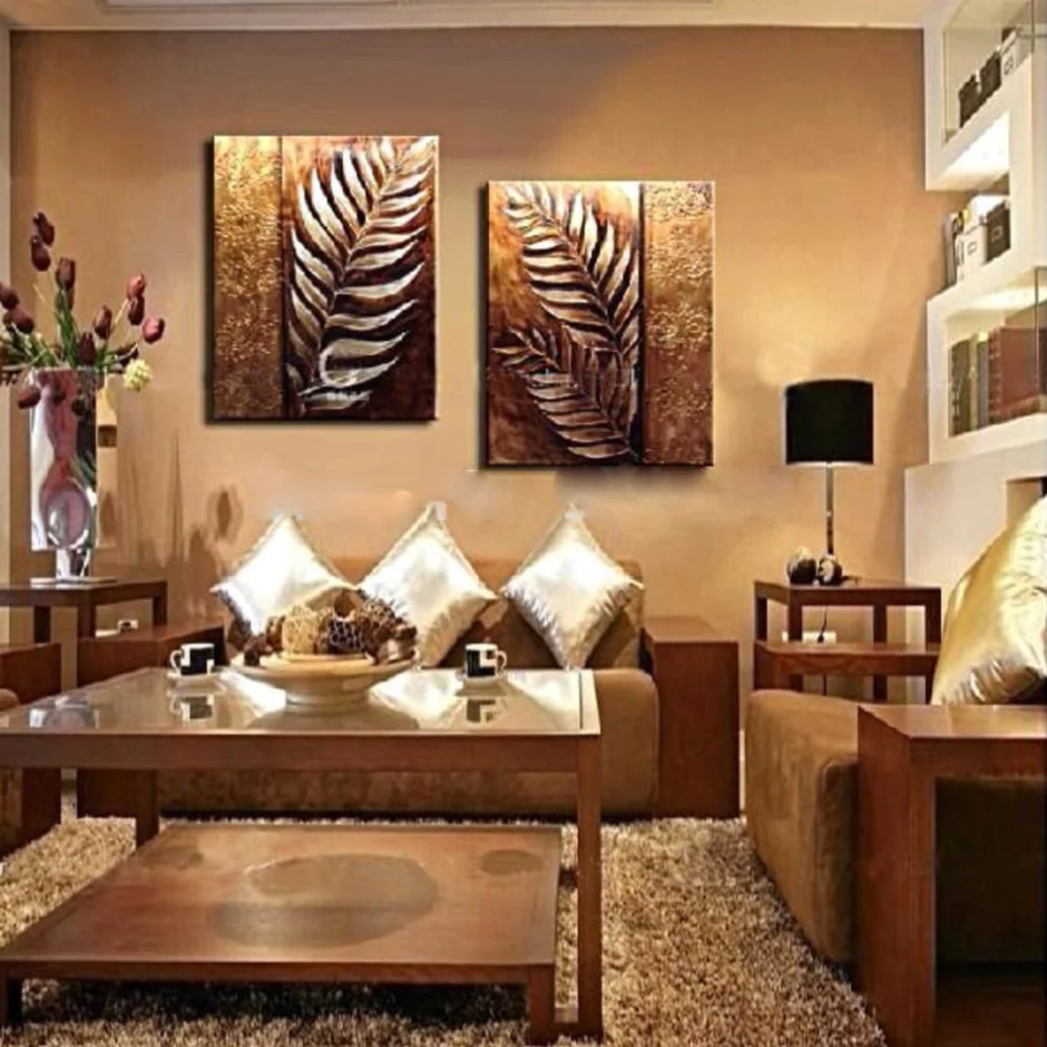 2PCS Golden Leaf Oil Painted Canvas / Ruchi