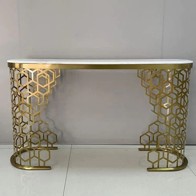 Luxurious Contemporary Metal Console Table With Marble Top / Ruchi