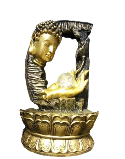 Marvelous Golden Toned Led Light Resin Water Fountain / Ruchi