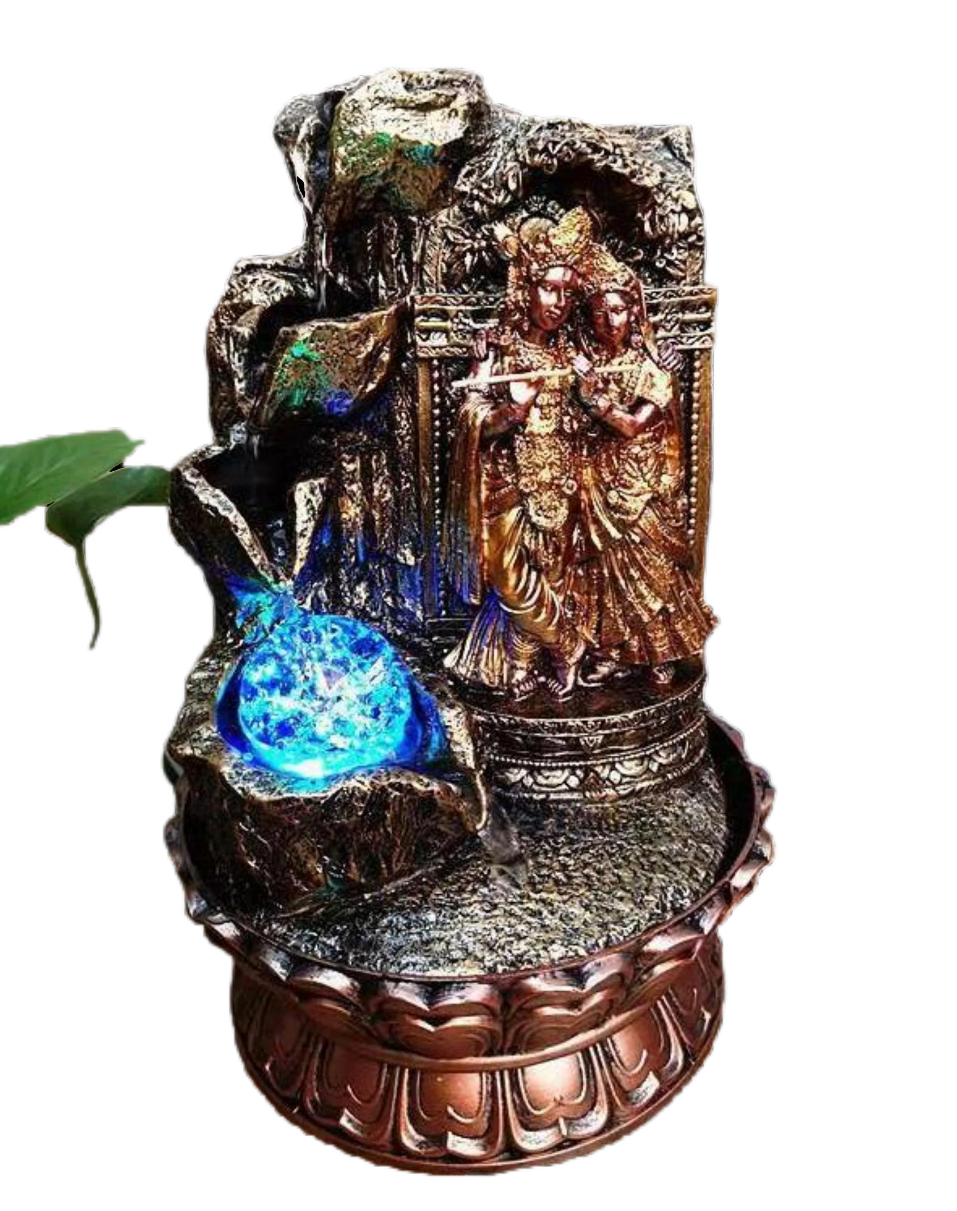 Creative 1 Pc Radha Krishna Resin Water Fountain With Led Light / Ruchi