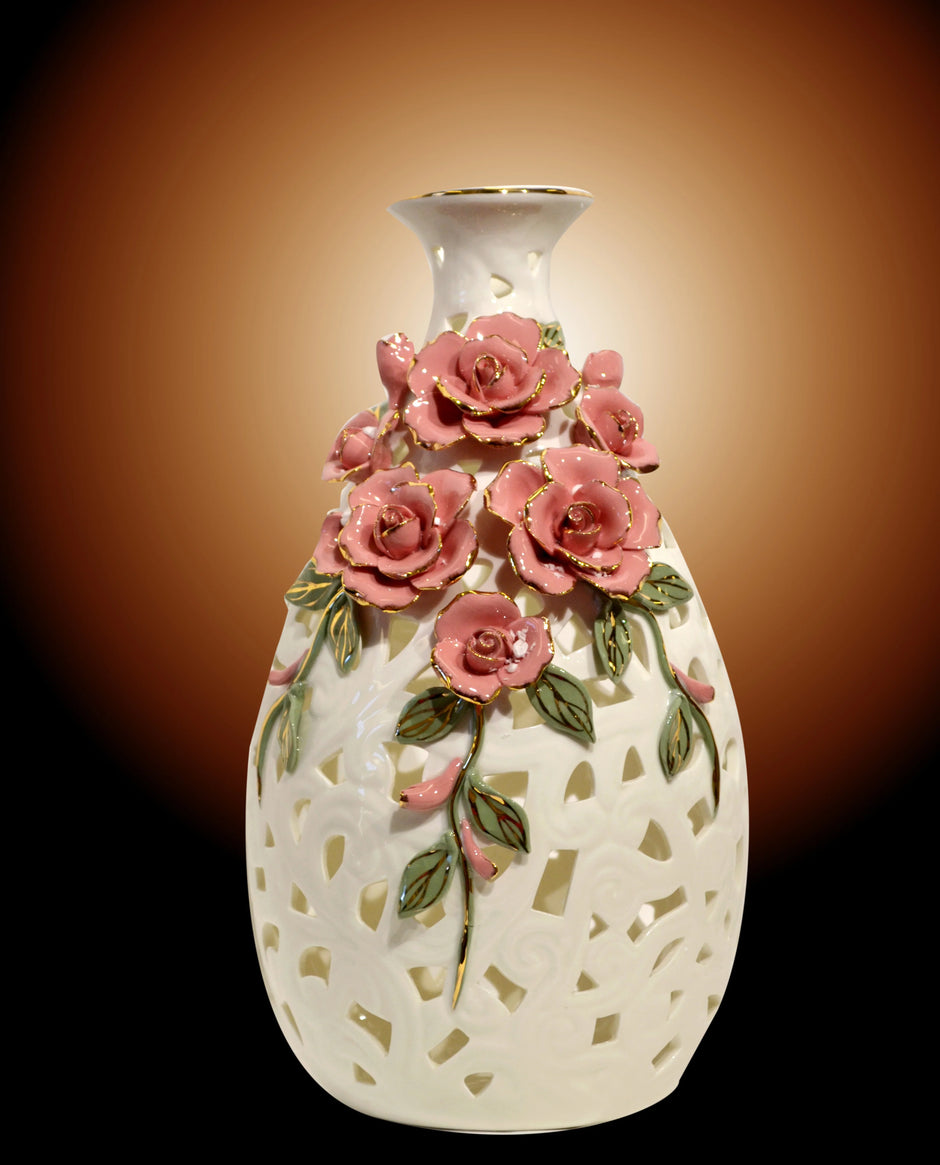 Pink Rose Decorative Ceramic Flower Vase / Ruchi
