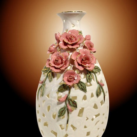 Pink Rose Decorative Ceramic Flower Vase / Ruchi