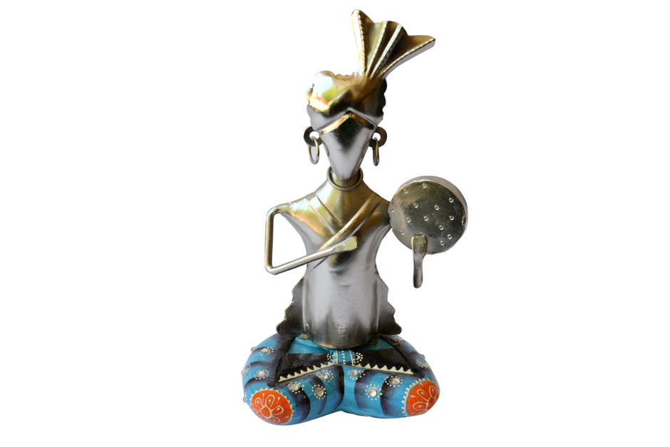 Handcrafted Tribal Musician Metal Statue / Ruchi