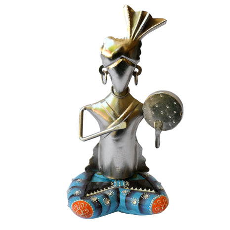 Handcrafted Tribal Musician Metal Statue / Ruchi