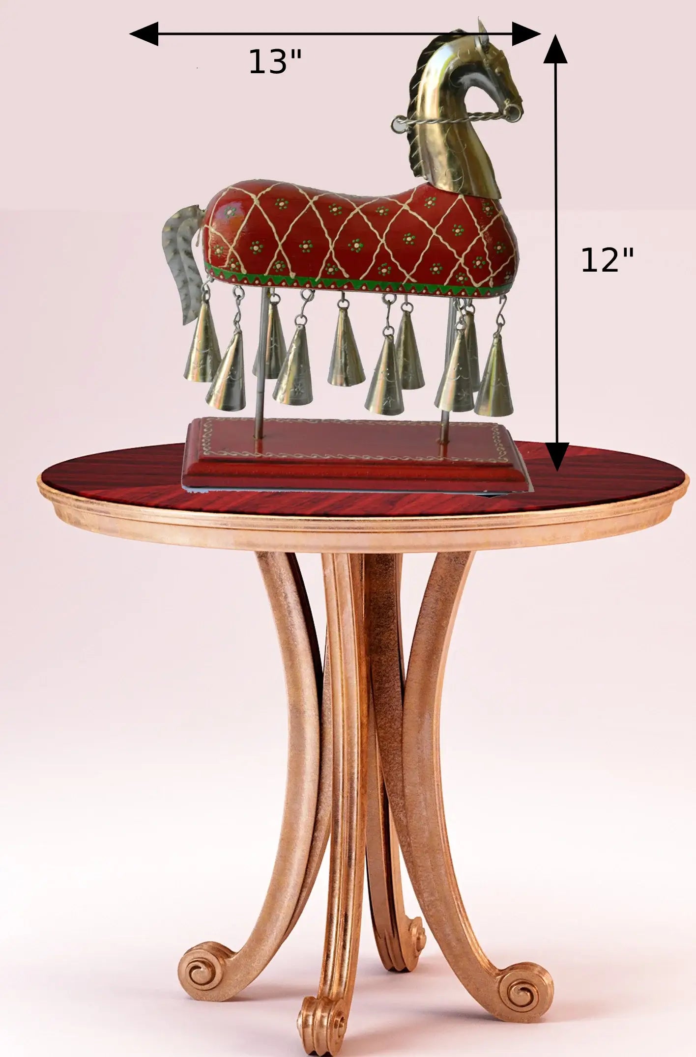 Hand painted Decorative Metal And Wood Crafted Bells With Statue / Ruchi