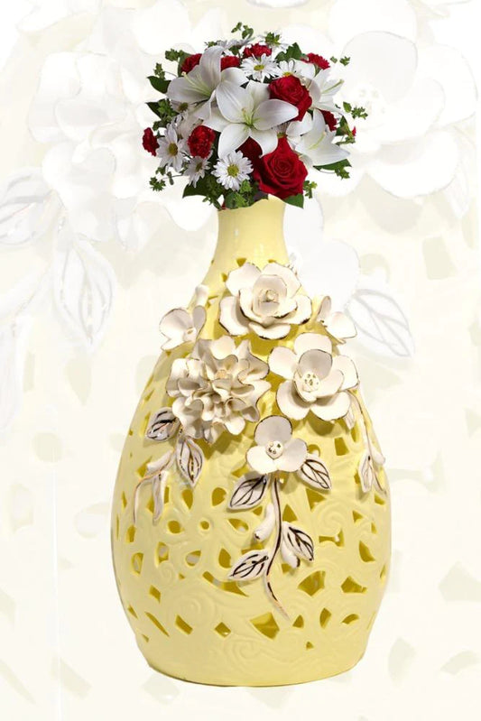 Astonishing 1 Pc Yellow Porcelain Flower Vase With Intricate Finish / Ruchi