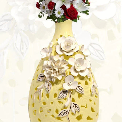 Intricate Yellow Porcelain Flower Vase / Ruchi