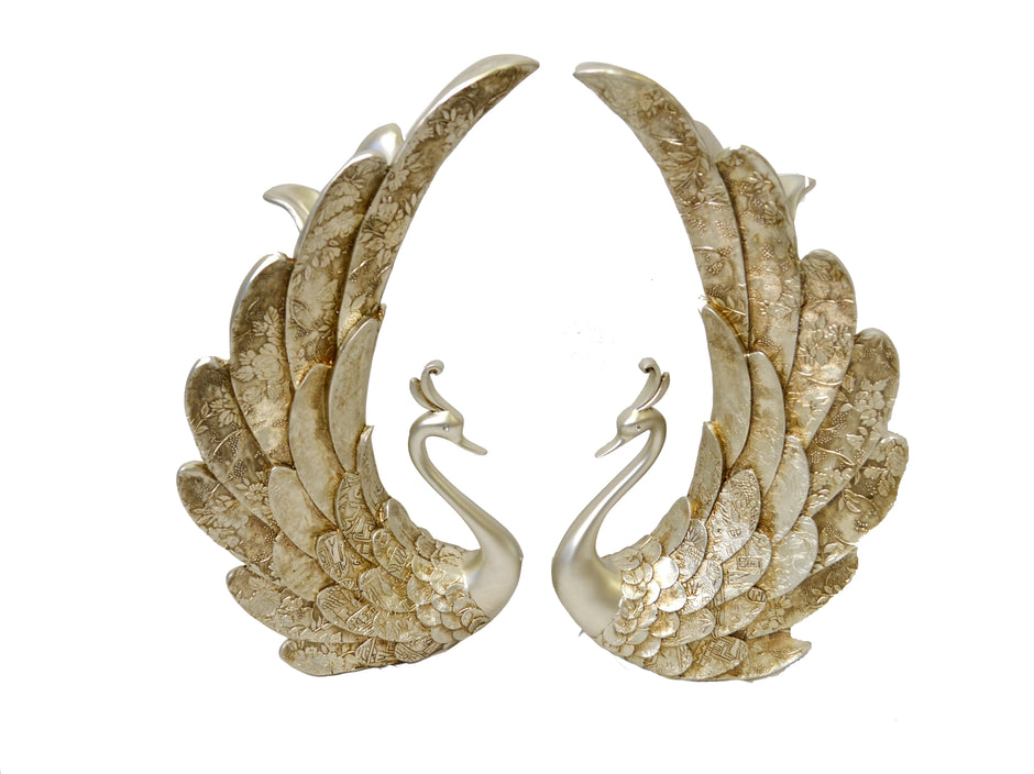2 Piece Golden Metal Peacock Figurine / Ruchi